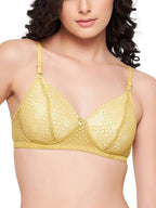 Clovia WomenS Lace Padded Full Cup Wire Free Bridal T-Shirt Bra (Br1000R02_Mustard_32C)