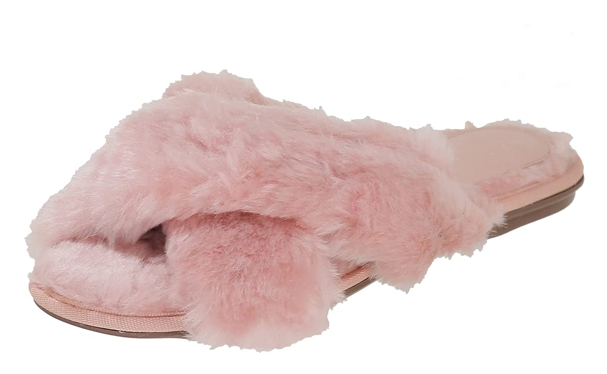 Bruno Menegatti 230189RO-9 Valentina-Nuage Fluffy Crisscross Slide Slippers  Rose - US Size 9
