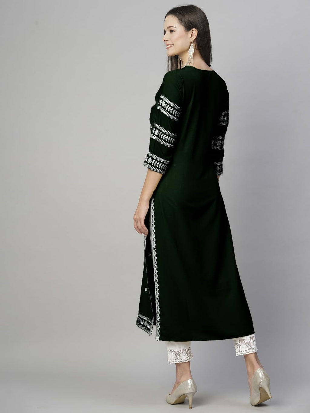 Anni Designer WomenS Cotton Blend Chikankari Embroidered Straight Kurta (Stho-Dark Green_S_Dark Green_Small)