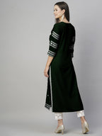 Anni Designer WomenS Cotton Blend Chikankari Embroidered Straight Kurta (Stho-Dark Green_S_Dark Green_Small)