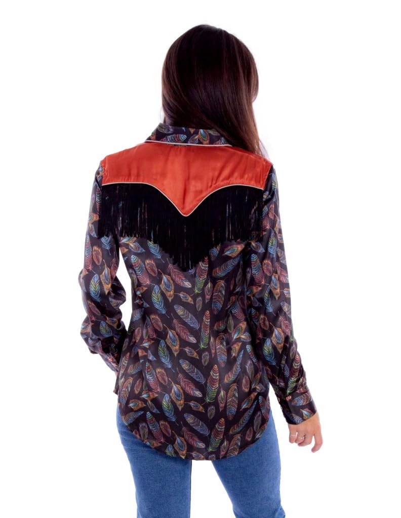 FEATHER PRINT W/FRINGE & CONT. YOKE