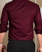 Pinkmint Men Cotton Soild Spread Collar Long Sleeve Shirt Formal Wear Maroon