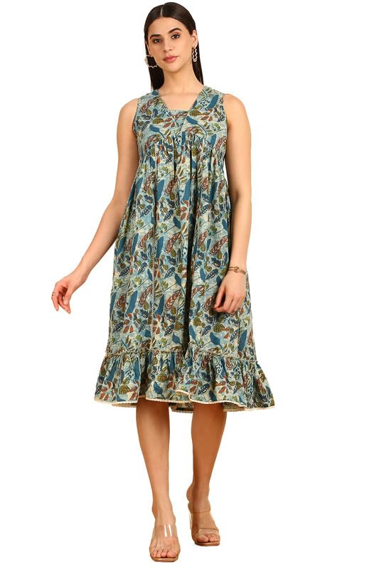 Soch Women Floral Botanical Print Alia Cut Cotton Ethnic Dress