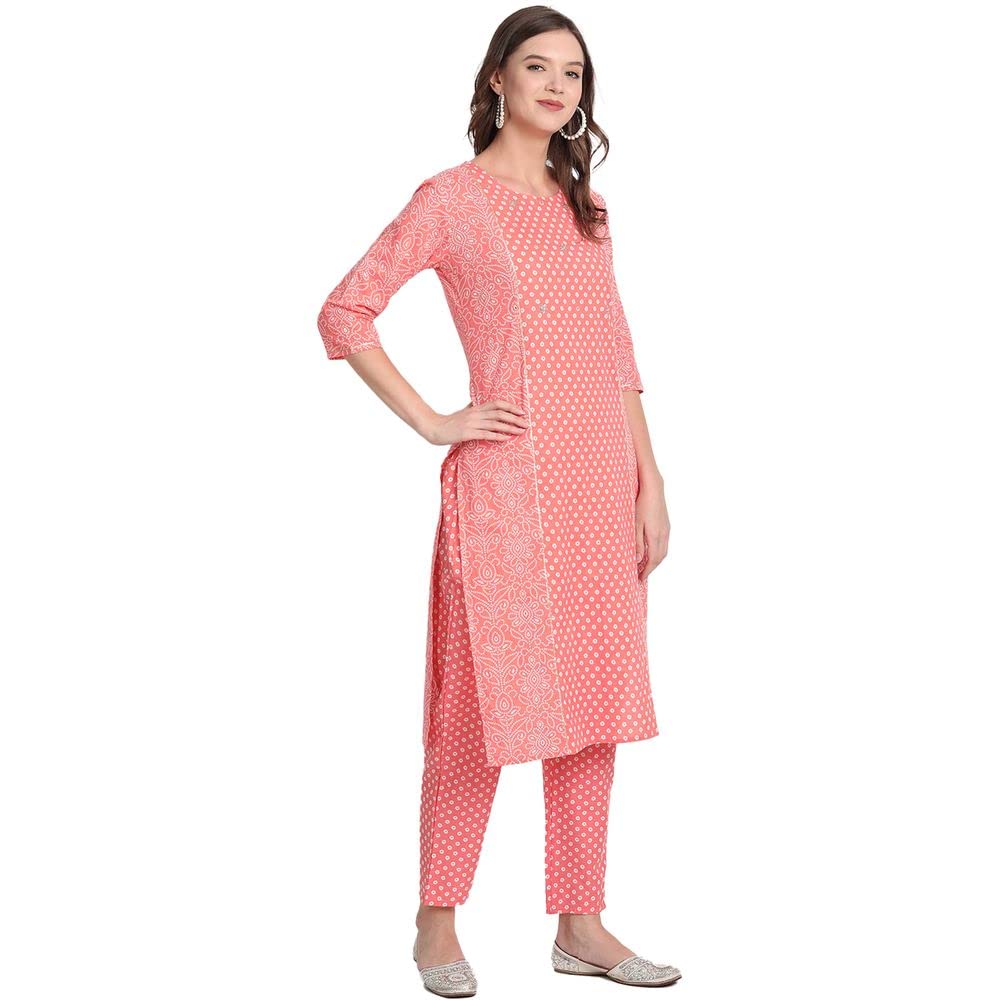 Anubhutee Women'S Pink Ethnic Motifs Printed Pure Cotton Straight Kurta Suit Set With Pants