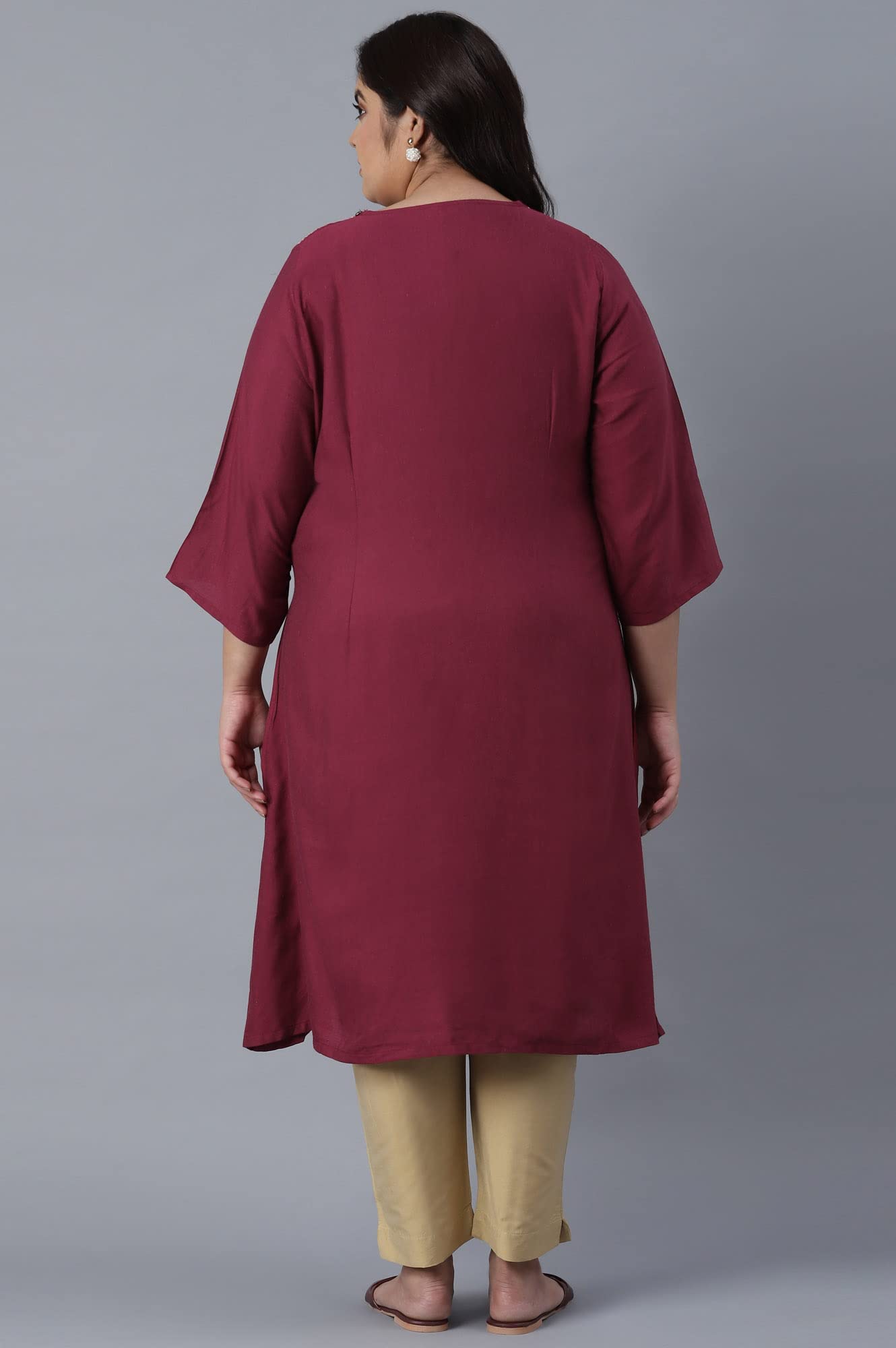 W For Woman Women'S Rayon Regular Fit A-Line Kurta With Embroidery