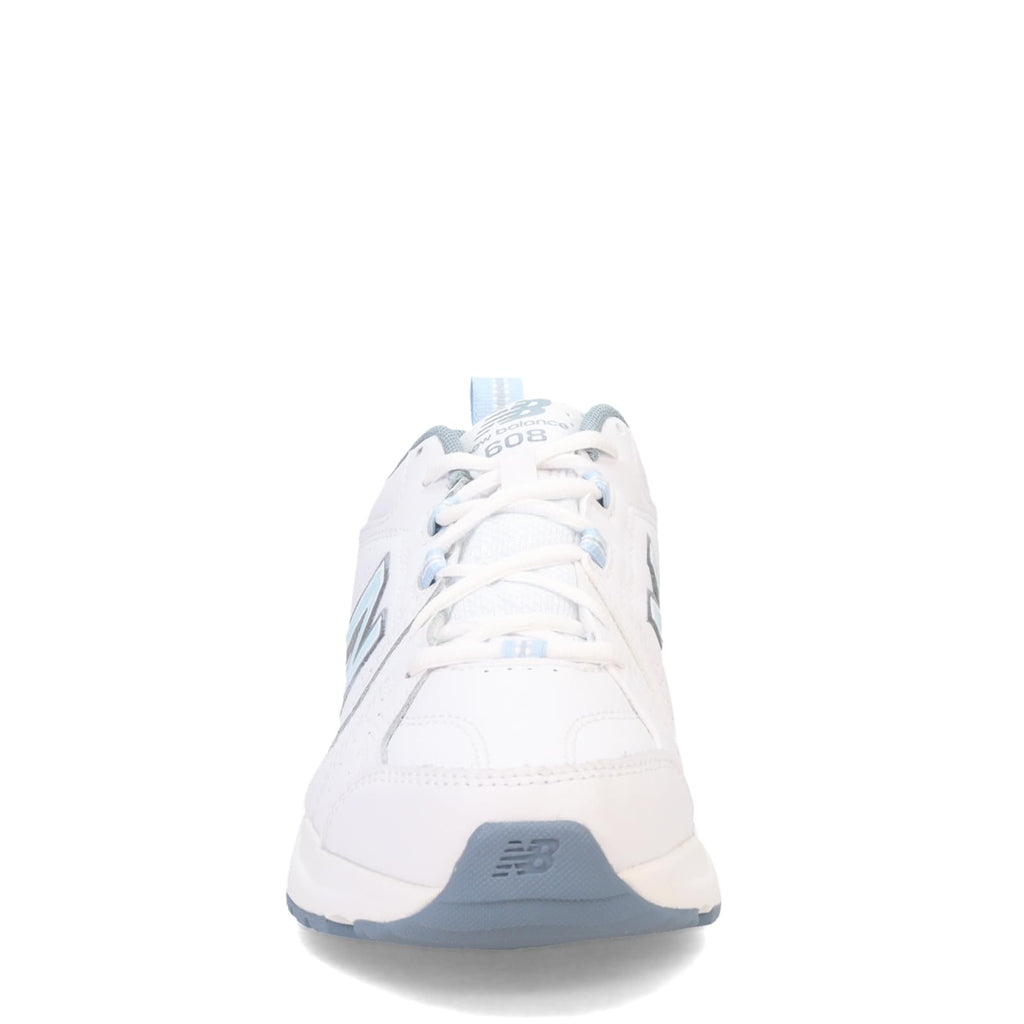 New Balance Women's 608 V5 Casual Comfort Cross Trainer, White/Light Blue, 7.5 Narrow
