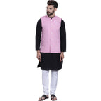 SOJANYA (Since 1958 Mens Black Kurta with white Pyjama & Pink Nehrujacket Combo