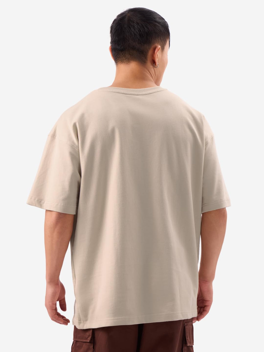 The Souled Store Drippy Cat Men and Boys Short Sleeves Round Neck Graphic Printed Cotton Oversized T-Shirts Beige