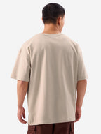 The Souled Store Drippy Cat Men and Boys Short Sleeves Round Neck Graphic Printed Cotton Oversized T-Shirts Beige