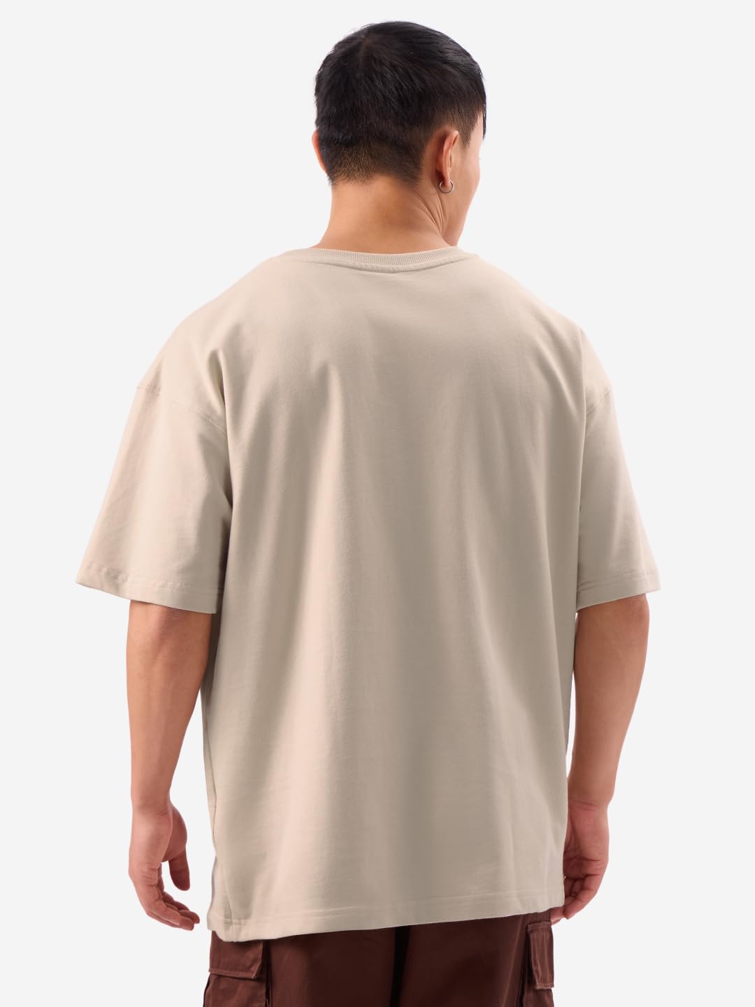 The Souled Store Drippy Cat Men and Boys Short Sleeves Round Neck Graphic Printed Cotton Oversized T-Shirts Beige