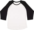 LAT Women Fine Jersey Raglan 3/4 Sleeve Baseball Tee (3530) White/Black, XL