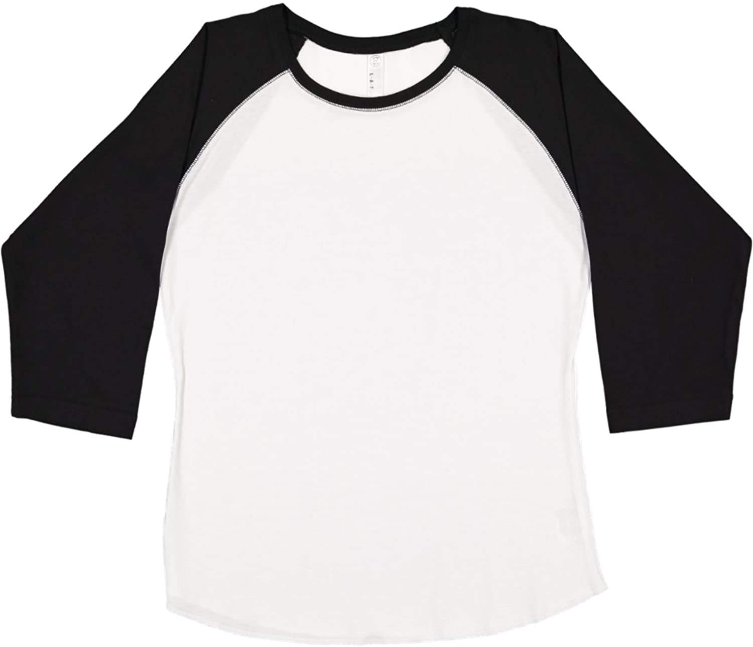 LAT Women Fine Jersey Raglan 3/4 Sleeve Baseball Tee (3530) White/Black, XL
