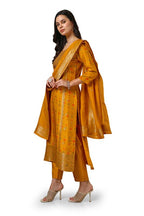 Soch Womens Mustard Brocade Suit Set With Beads And Stones