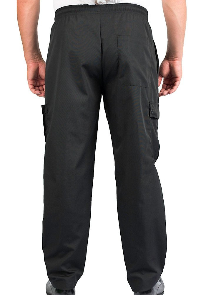 KNG Black Chef Pants for Men and Women - Baggy Black Cargo Pants with Drawstring and Elastic Waist - Food Service Chef Uniform f