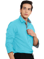 Tee Projekt Cotton Office wear Shirt|| Solid Shirt for Mens|| Casual Shirt for Men||Long Sleeve Spread Collar Shirt for Men Aqu