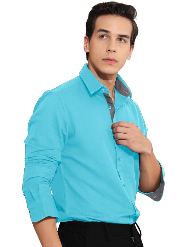 Tee Projekt Cotton Office wear Shirt|| Solid Shirt for Mens|| Casual Shirt for Men||Long Sleeve Spread Collar Shirt for Men Aqu