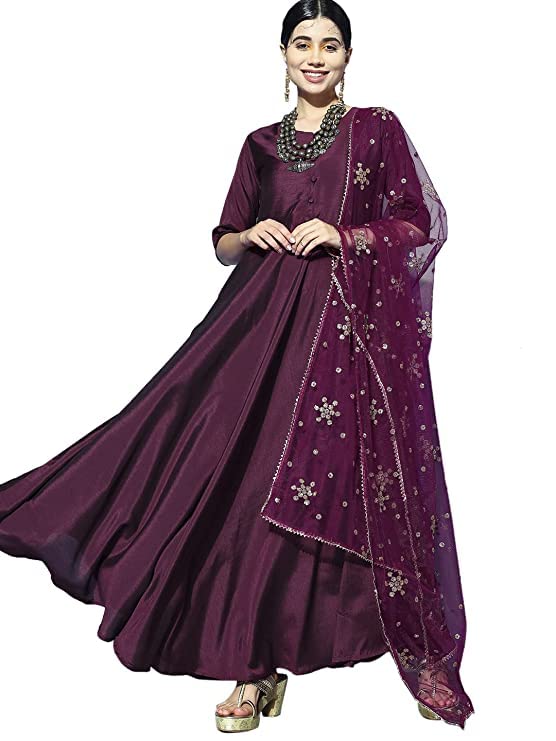 Womanista Women'S Poly Georgette Kurta Sets (Suit_1072_Burgundy_M)