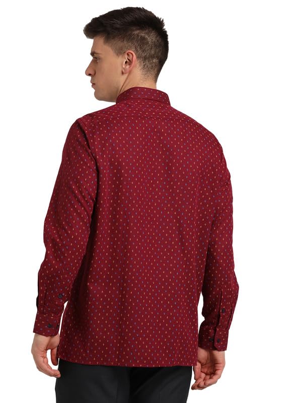 Turtle Men Cotton Linen Maroon Printed Slim Fit Full Sleeve Formal Shirt