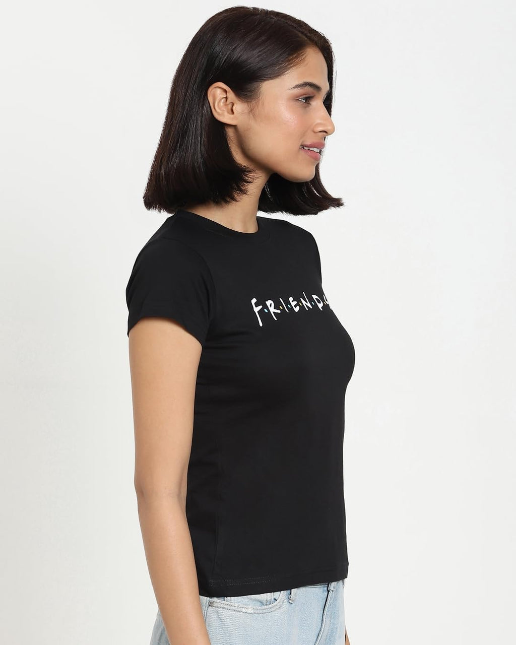 Bewakoof Official Friends Merchandise Womens Printed Slim Fit Half Sleeve Round Neck Cotton T-Shirt