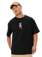 The Souled Store Tea-Rex Men and Boys Short Sleeves Round Neck Black Embroidered Cotton Oversized T-Shirts