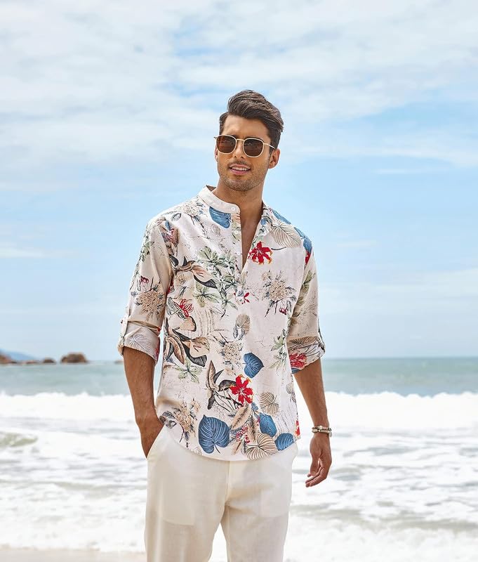 Bellstone MenS Polycotton Regular Kurta (Kurta1400_White_Floral_L)