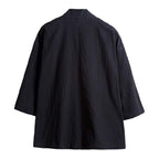 Haseil Men's Kimono Cardigan Japanese Jackets Casual Cotton 3/4 Sleeve Shirt Open Front Coat Lightweight Linen Yukata, Black, Ta