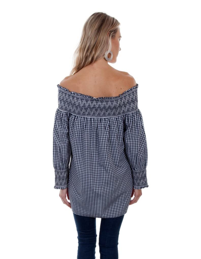 GINGHAM CHECK OFF SHOULDER BLOUSE