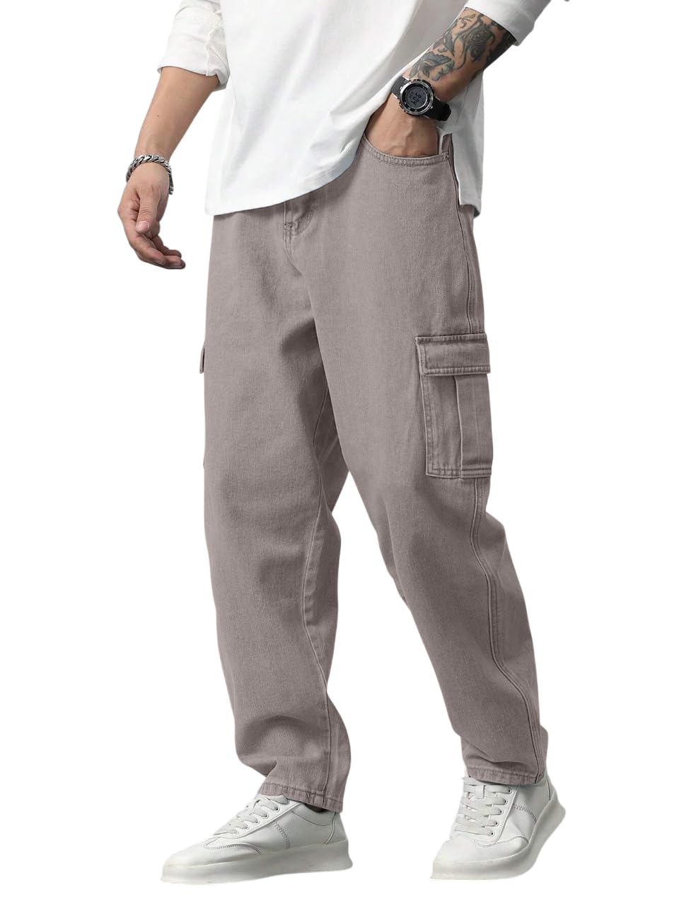 Men Loose Fit Mens Flip Pocket Cargo || Mens Stylish Cotton Loose Fit Denim Cargo Jeans || Multi-Pocket Styling || Perfect for 