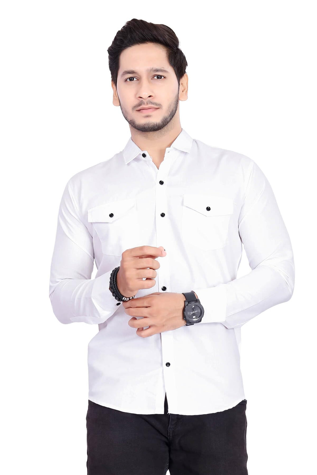 Rebelify MenS Cotton Shirt With Pockets Full Sleeves Spread Collar Solid Pattern Botton Down Closure Regular Fit And Standard L