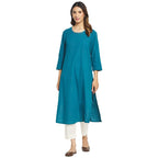 Fabindia Women Cotton Embroidered Long Kurta Blue_Xs