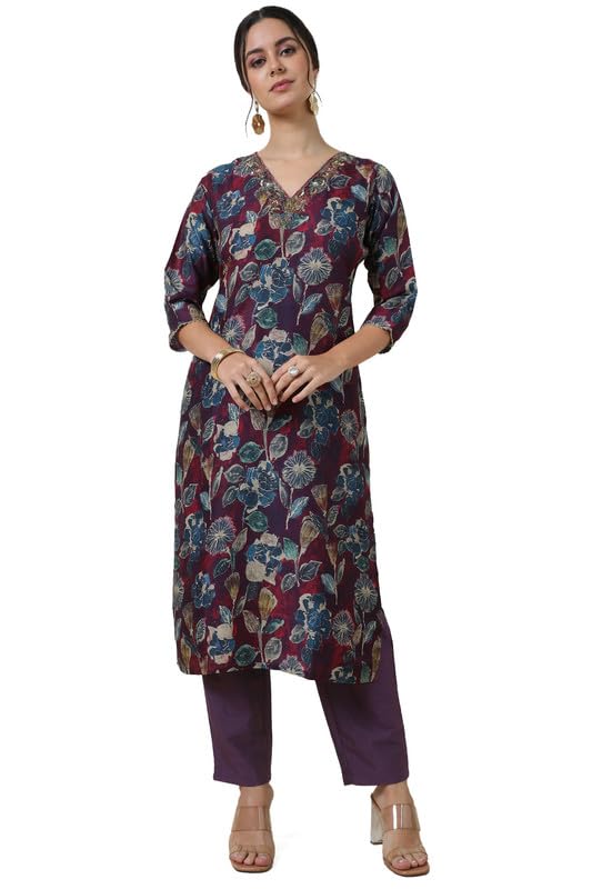 Soch Women Botanical Print Muslin Blend Kurta Set with Sequins