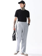 Hubberholme Men Solid Relaxed Fit Mid-Rise Korean Trousers 24 Grey