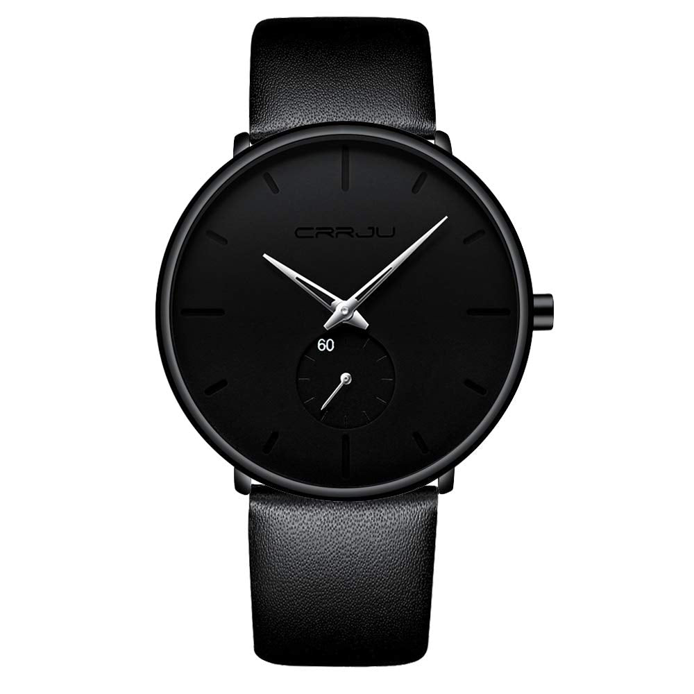 FIZILI Mens Watches Ultra-Thin Minimalist Waterproof-Fashion Wrist Watch for Men Unisex Dress with Leather Band-Silver Hands