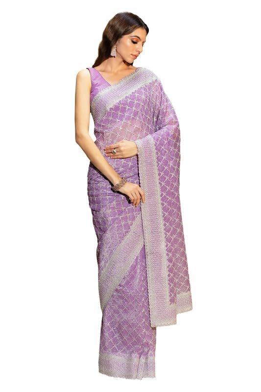 Soch Women Chiffon Embroidered Saree with Work