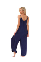 wexcen Womens Floral Printed Jumpsuits Casual Sleeveless Spaghetti Strap Rompers Wide Leg Pants with Two Pockets (Navy, XL)