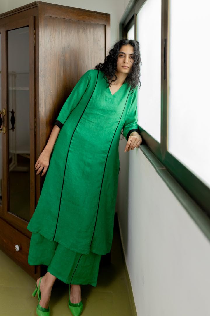 ANNI DESIGNER Womens Rayon Blend Straight Solid Kurta with Palazzo (PAPITA Green_XXL_Green_XX-Large)