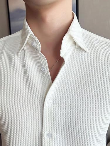 Greciilooks MenS Formal Button Down Shirt  Slim Fit Office Wear ShirtS For Men | Textured Long Sleeve Cotton Blend | Business