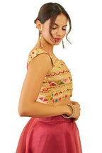 Soch Womens Beige Georgette Sequin Embellished Front-Open Sleeveless Blouse