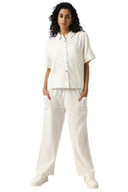 Hubberholme Women Cotton Solid Oversized Fit High-Rise Spread Collar Half Sleeves Co-Ord