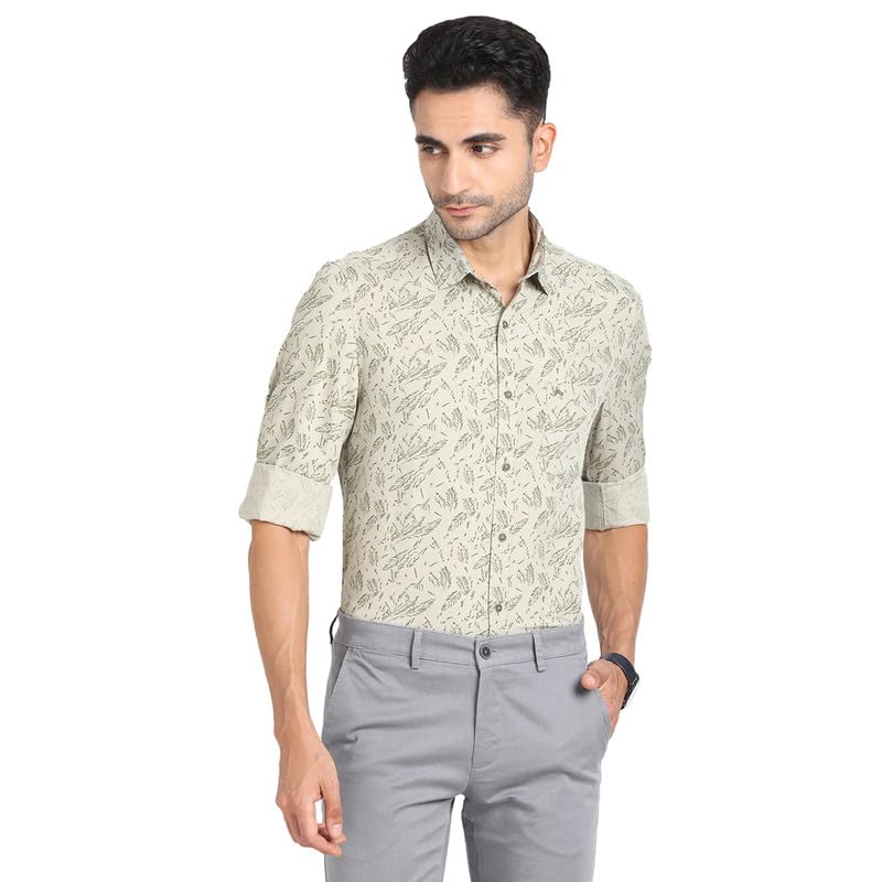 Turtle Men 100% Rayon Slim Fit Grey Printed Full Sleeve Casual Shirt