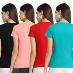 Preneum Womens Cotton Regular Fit Latest Graphic Stylish Printed Short Sleeves Casual T-Shirt || Latest Style (Pack 4), Black &