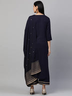 Anni Designer Women'S Cotton Straight Kurta With Palazzo & Dupatta (Ekaa Navy Blue)