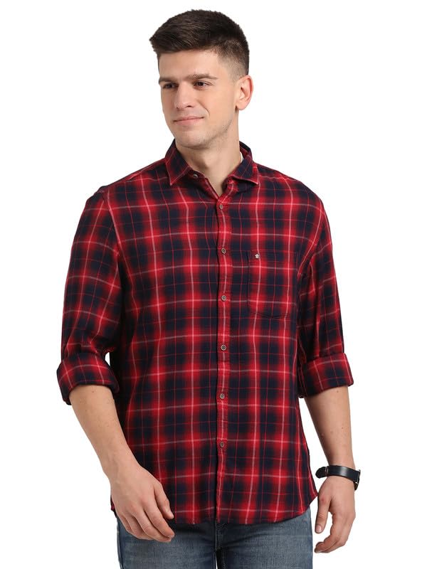 Turtle Men 100% Cotton Slim Fit Red & Regular Fitvy Check Full Sleeve Casual Shirt