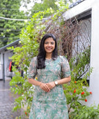 ANNI DESIGNER Womens Viscose Chanderi Floral Straight Kurta (Godavari-CLRS_Green_Small)
