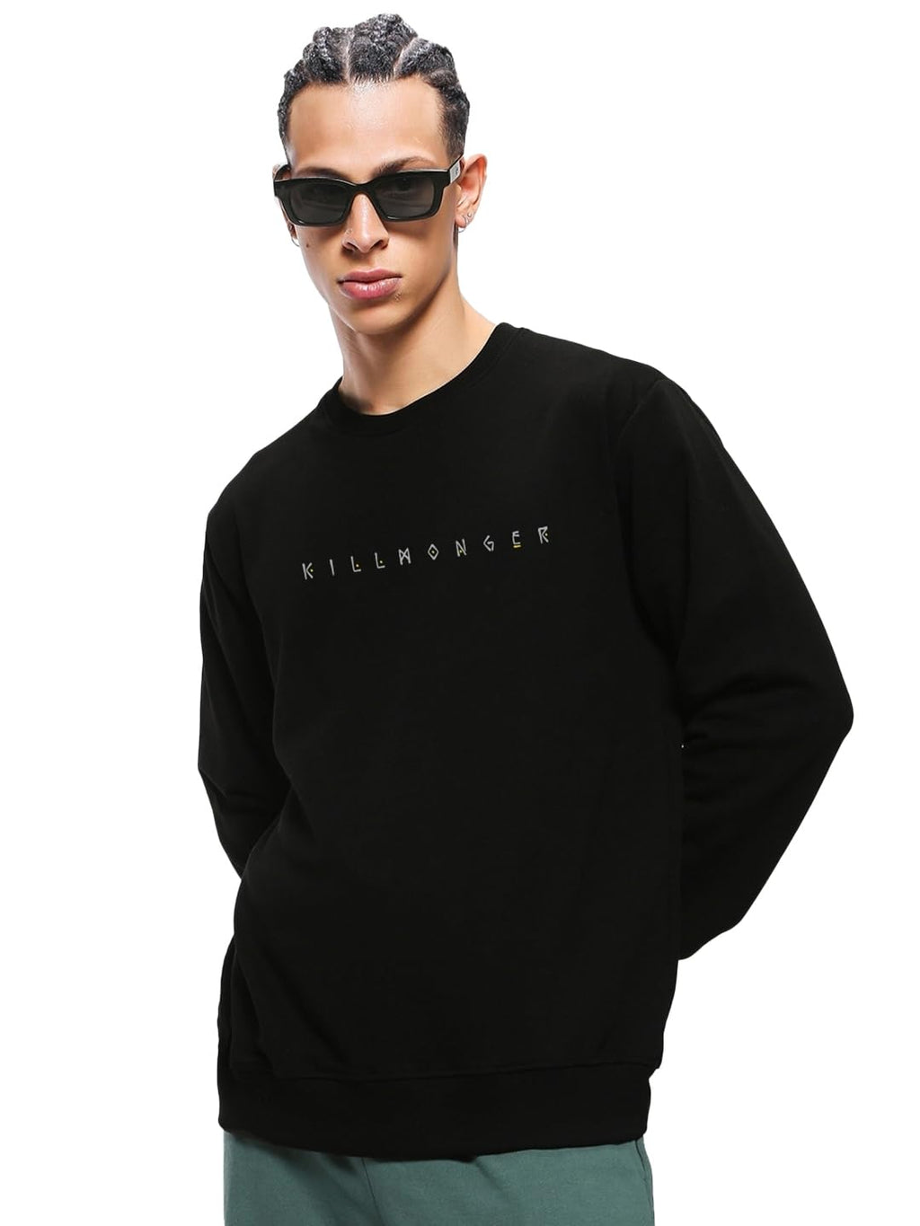 Bewakoof Mens Graphic Print Regular Fit Full Sleeve Round Neck Fleece Sweatshirt Black