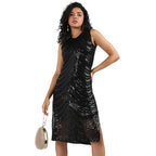 Campus Sutra Women'S Black Self-Design Dress With Sequin Detail For Casual Wear | Sleeveless | Polyester Knee Length Dress Craft