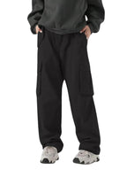 Greciilooks MenS Loose Low Rise Cargo Pants | Baggy 6 Pocket Lower Pant | Casual Cotton Pents | Formal Trousers Black
