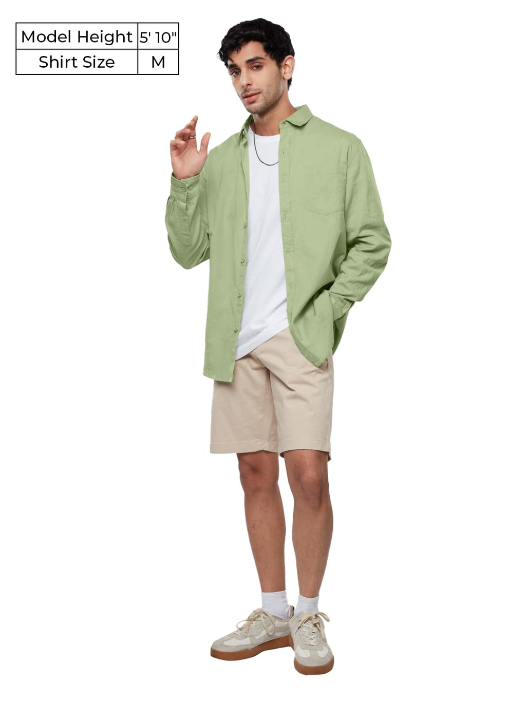 The Souled Store Solids: Pastel Lime Men and Boys Regular fit Solid Full Sleeve Cottonblend Green Color Cotton Linen Shirts (221