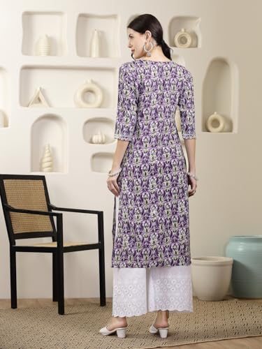 Stylum Women'S Printed & Embroidered Rayon Straight Chicken Kurta
