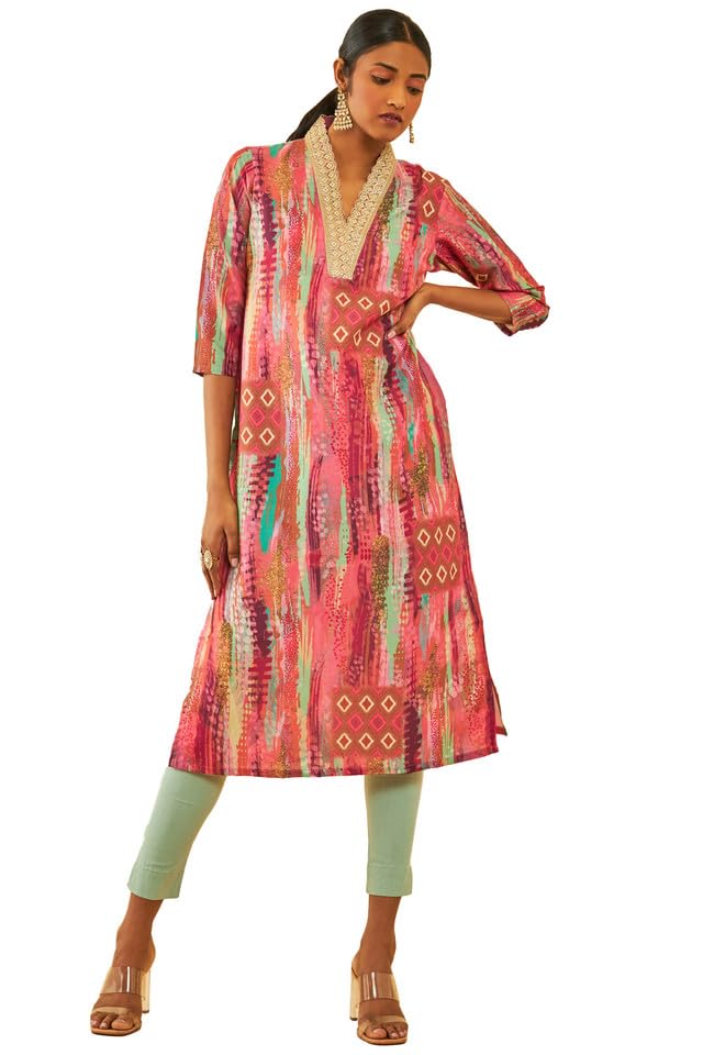 Soch Women Muslin Blend Abstract Printed Kurta with Zardosi